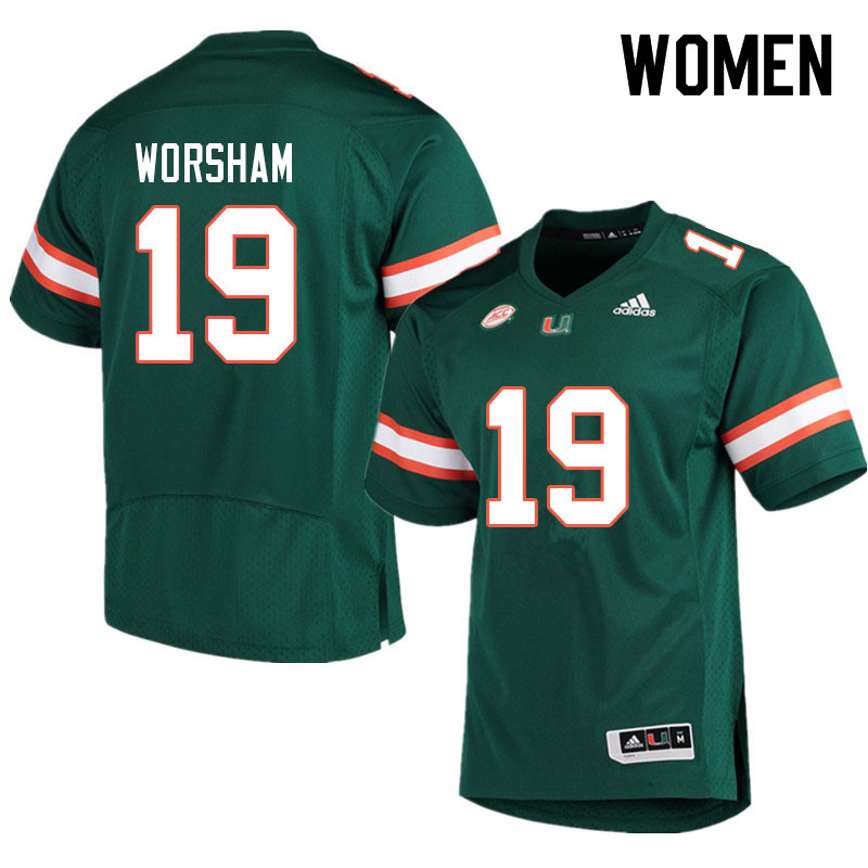 Women #19 Dazalin Worsham Miami Hurricanes College Football Jerseys Sale-Green